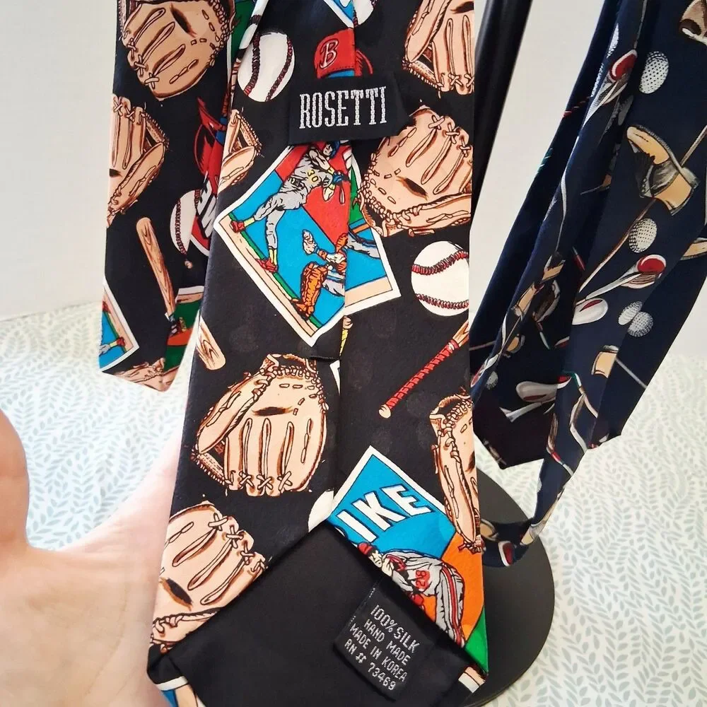 Vintage Novelty Silk Tie Lot Sports Themed Golf Baseball 4x57